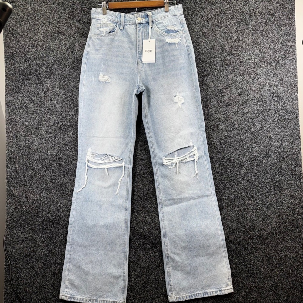 Light Wash Distressed Wide Leg Jeans - Unbranded